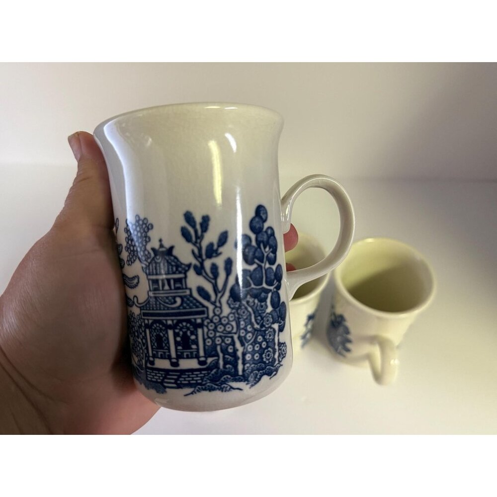 Coffee Mugs Cups Willow English Ironstone Cups Set 4 Churchill Georgian Shape - Picture 8 of 11